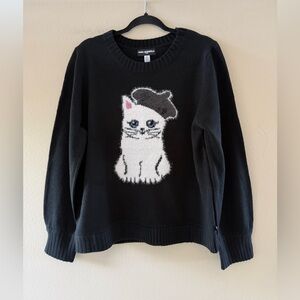 Karl Lagerfeld Paris Women’s Black Sweater Choupette Cat Sequined Beret NWT
